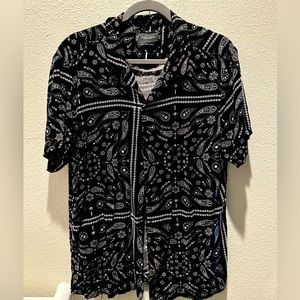 Denim and Flower. Bandana print casual button down shirt